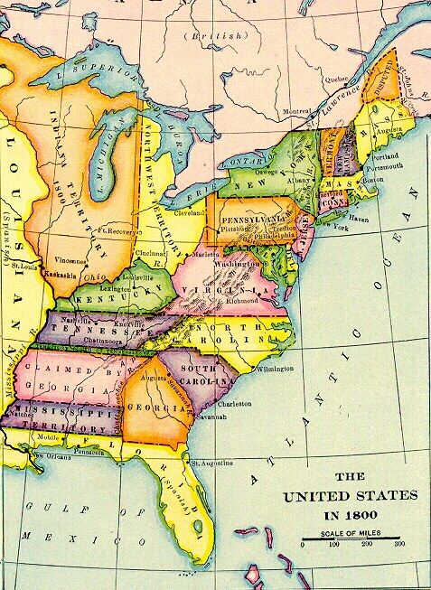 Map of The United States In 1800