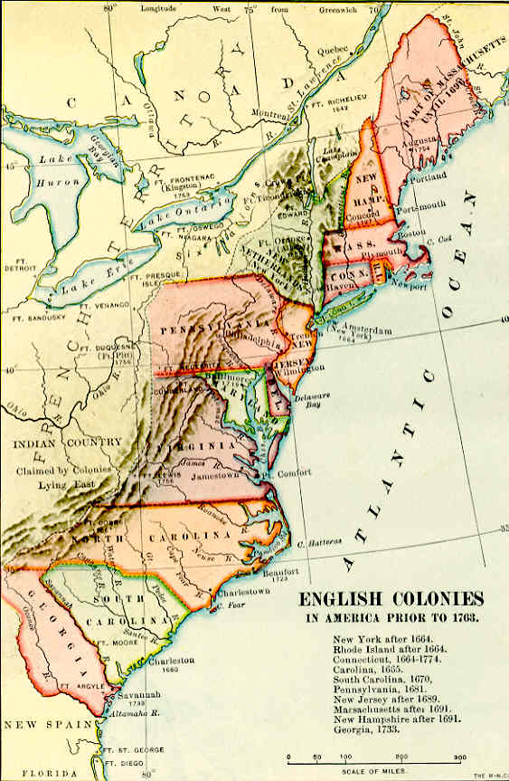 Map of the English Colonies Before 1763