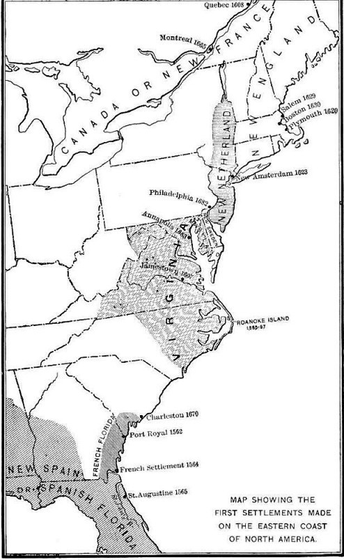 First Settlements On Eastern Coast of North America
