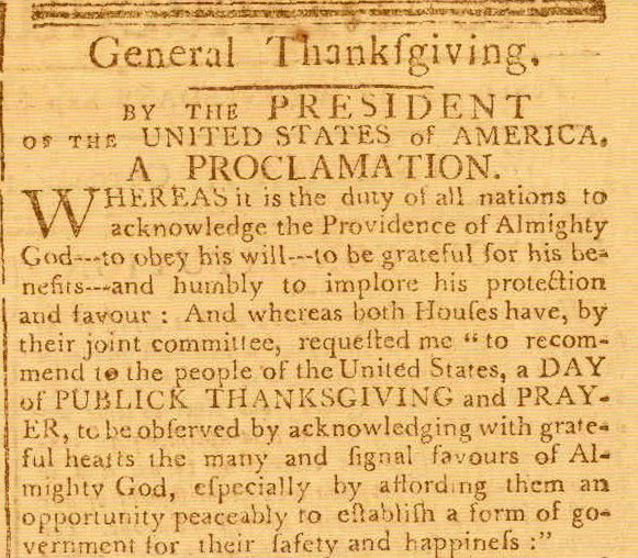 Thanksgiving Proclamation, The Massachusetts Centinel, Wednesday, October 14, 1789