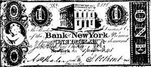 A one-dollar note issued by the Bank of New York