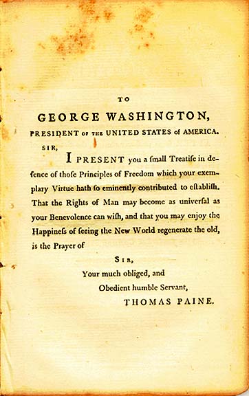 Rights of Man Dedication page to George Washingtom